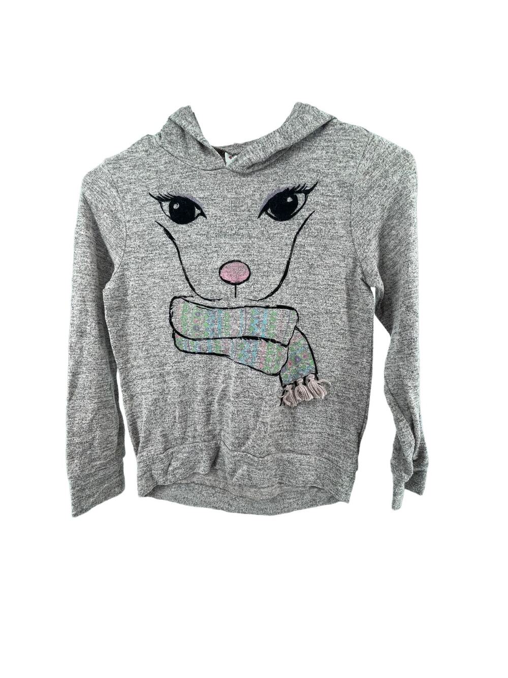 Belle Du Jour Girls Gray Graphic Reindeer Hooded Top Youth Size Small
